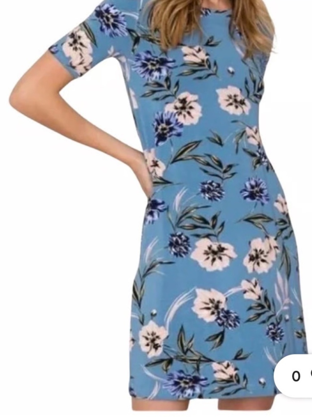 Yumi Kim Livi Shift Dress Dusty Blue Floral Pink and Navy Blooms Size Small
